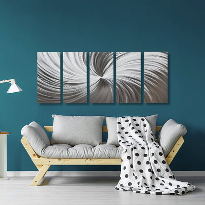 Silver Metal Wall Art – Modern Wall Sculpture Gallery Art Set for Contemporary Decor - Modern Elements Metal Art - SN6289K