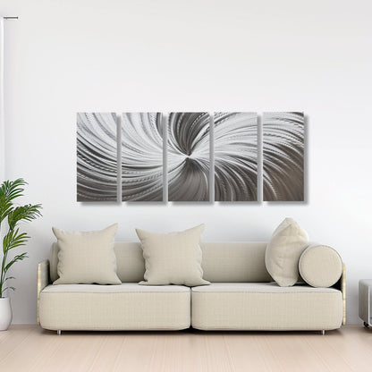 Silver Metal Wall Art – Modern Wall Sculpture Gallery Art Set for Contemporary Decor - Modern Elements Metal Art - SN6289K