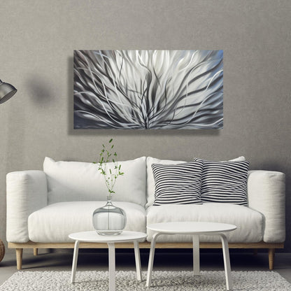 Silver Metal Wall Art Sculpture - Contemporary Design for Modern Home - Modern Elements Metal Art - MY8FY6OI