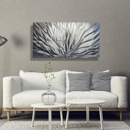 Silver Metal Wall Art Sculpture - Contemporary Design for Modern Home - Modern Elements Metal Art - MY8FY6OI
