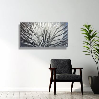 Silver Metal Wall Art Sculpture - Contemporary Design for Modern Home - Modern Elements Metal Art - MY8FY6OI