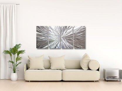 Silver Metal Wall Art Sculpture – Modern Metallic Decor – Gallery Art Set & Statement - Modern Elements Metal Art - ME748949