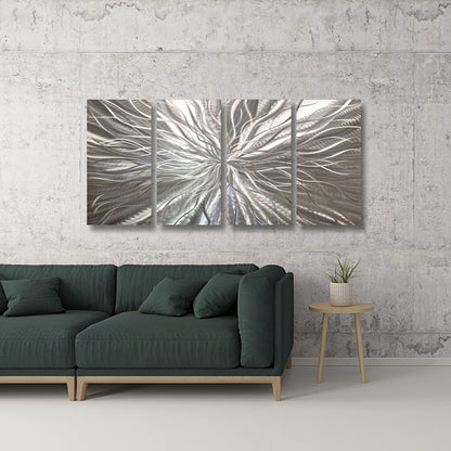 Silver Metal Wall Art Sculpture – Modern Metallic Decor – Gallery Art Set & Statement - Modern Elements Metal Art - ME748949