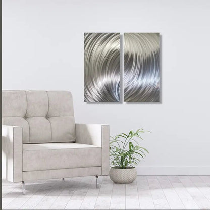 Silver Metal Wall Art Titled "Forces" - Modern Elements Metal Art - ME80663M - 4