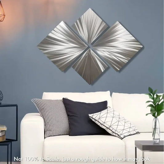 Silver Metal Wall Art Titled "Xplode" - Modern Elements Metal Art - M7829K1