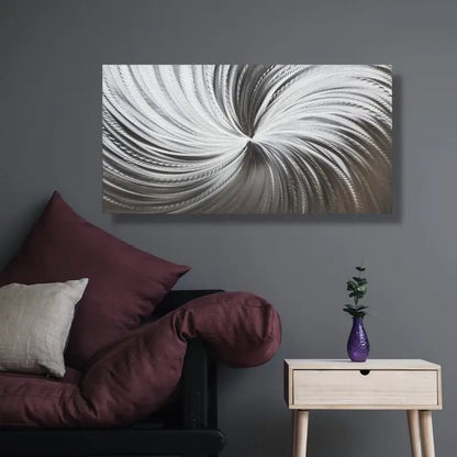 Silver Metal Wall Decor Titled "Silver Spiral" - Modern Elements Metal Art - MYKG930L
