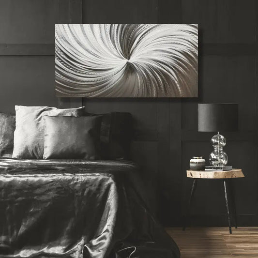 Silver Metal Wall Decor Titled "Silver Spiral" - Modern Elements Metal Art - MYKG930L
