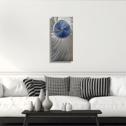 Silver Navy Blue Clock Titled "Manifest" - Modern Elements Metal Art - ME05728283