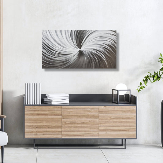 Silver Spiral Metal Wall Art | Large Modern Abstract Sculpture | Handmade Artwork - Modern Elements Metal Art - MYKG930D