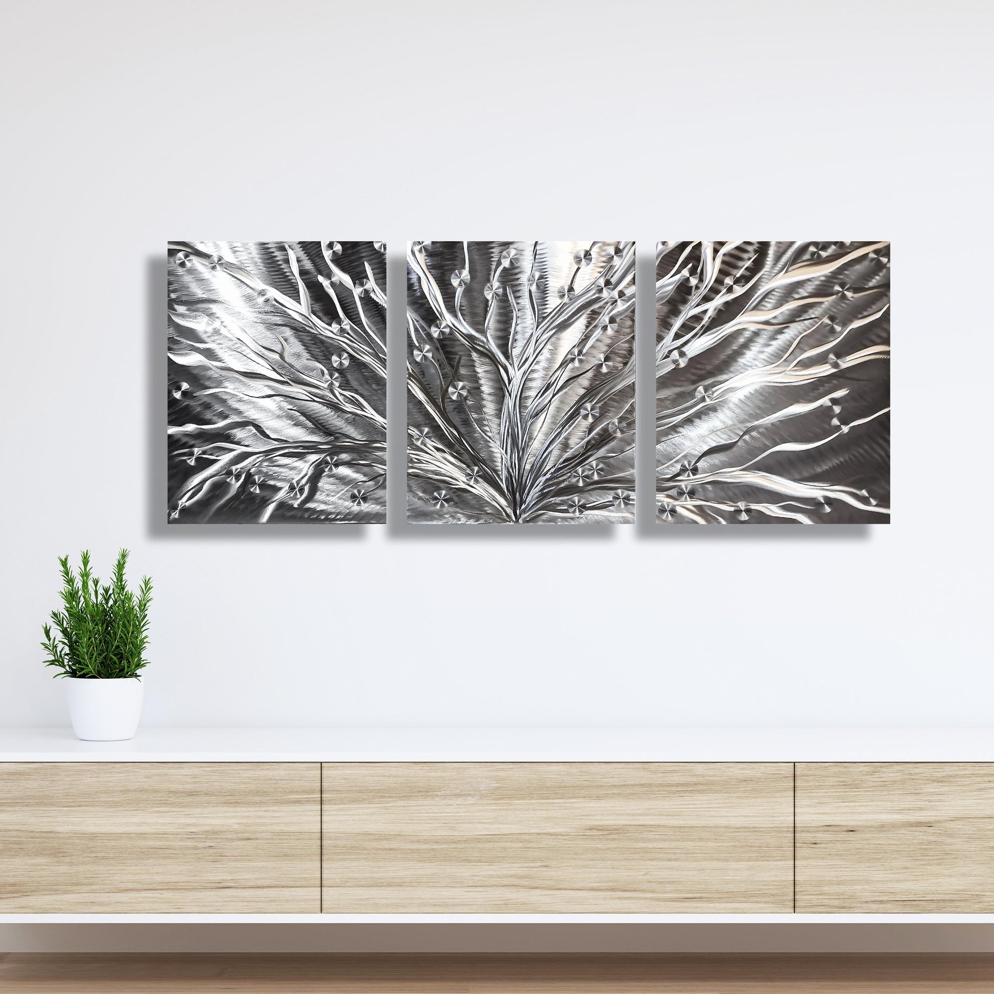 Silver Tree Metal Wall Art Titled Tree of Light - Modern Elements Metal Art - ME96782SX