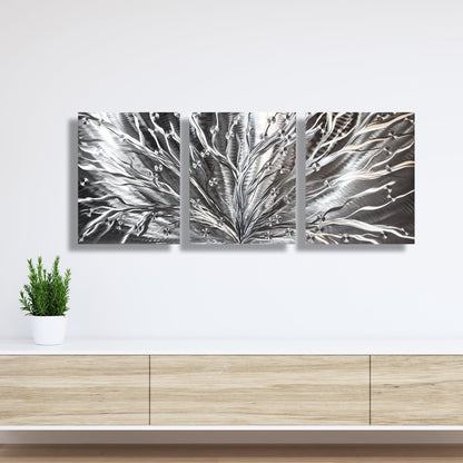 Silver Tree Metal Wall Art Titled Tree of Light - Modern Elements Metal Art - ME96782SX