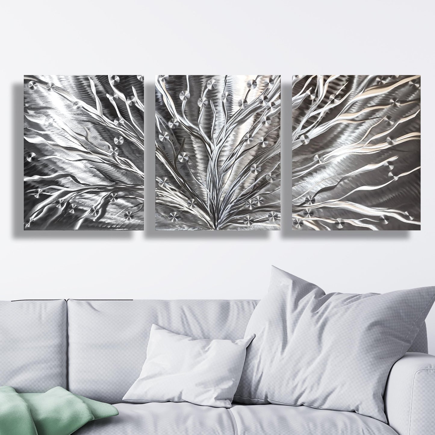 Silver Tree Metal Wall Art Titled Tree of Light - Modern Elements Metal Art - ME96782SX