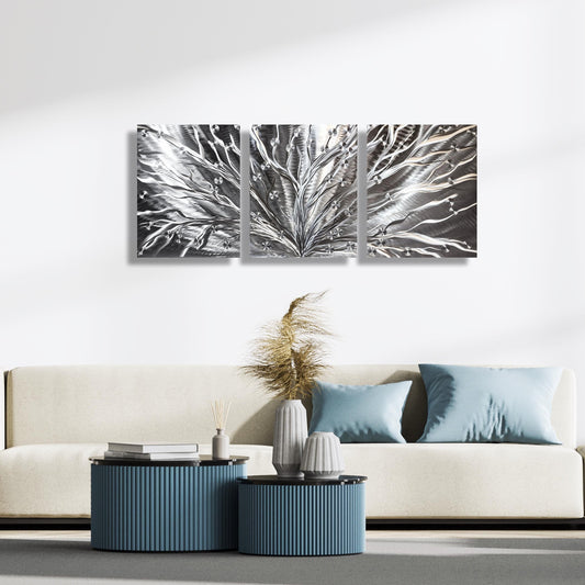 Silver Tree Metal Wall Art Titled Tree of Light - Modern Elements Metal Art - ME96782SX
