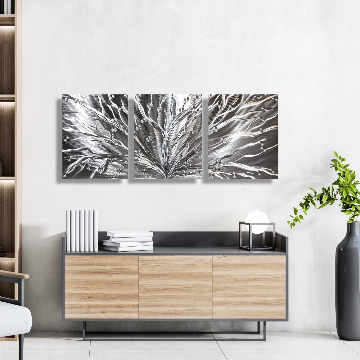 Silver Tree Metal Wall Art Titled Tree of Light - Modern Elements Metal Art - ME96782SX