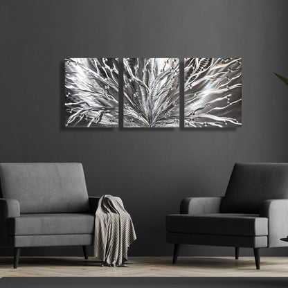 Silver Tree Metal Wall Art Titled Tree of Light - Modern Elements Metal Art - ME96782SX