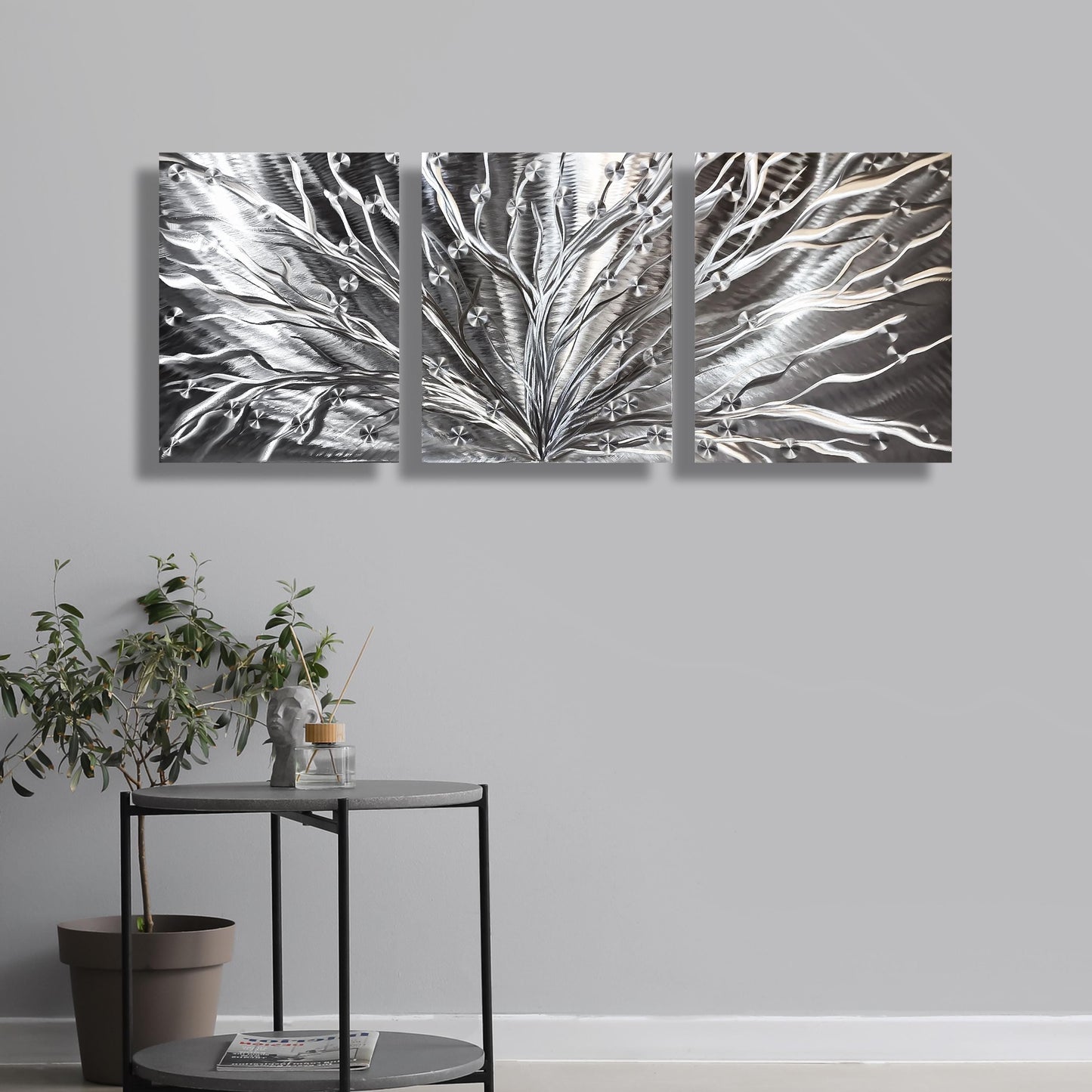 Silver Tree Metal Wall Art Titled Tree of Light - Modern Elements Metal Art - ME96782SX