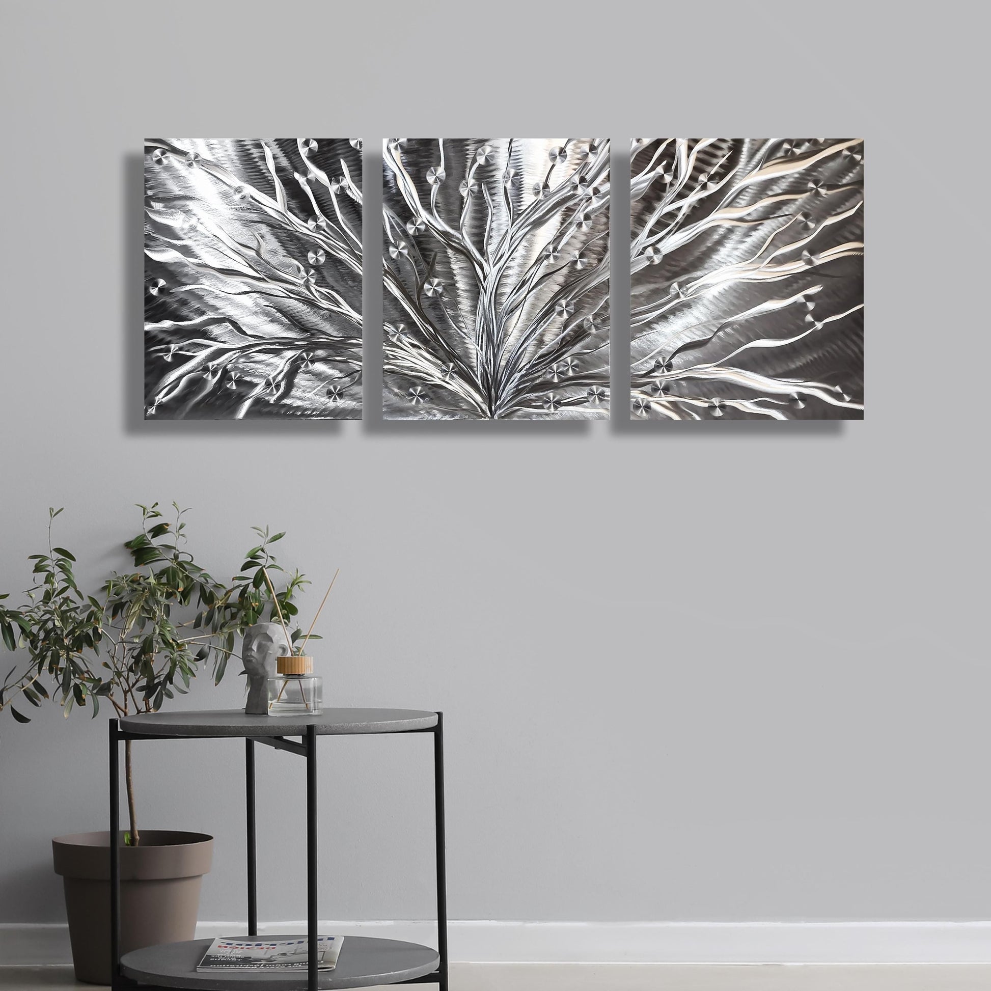 Silver Tree Metal Wall Art Titled Tree of Light - Modern Elements Metal Art - ME96782SX