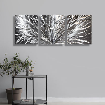 Silver Tree Metal Wall Art Titled Tree of Light - Modern Elements Metal Art - ME96782SX