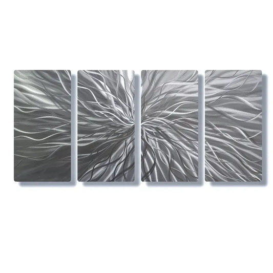 Silver Metal Wall Art Titled ’Radiation’ Set of 4