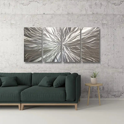 Silver Wall Art Decor Titled "Radiation" Set of 4 - Modern Elements Metal Art - INV53783