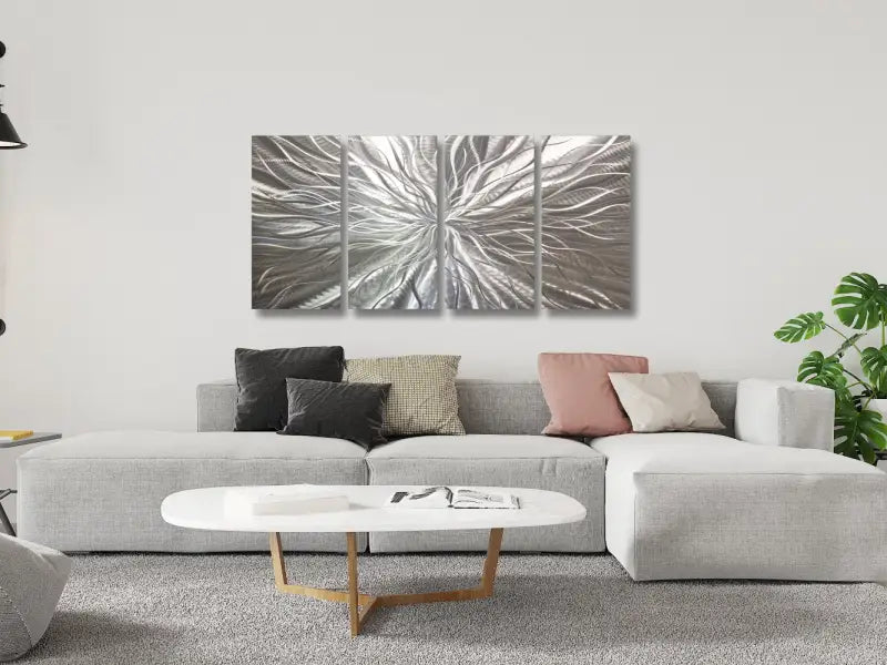 Silver Wall Art Decor Titled "Radiation" Set of 4 - Modern Elements Metal Art - INV53783