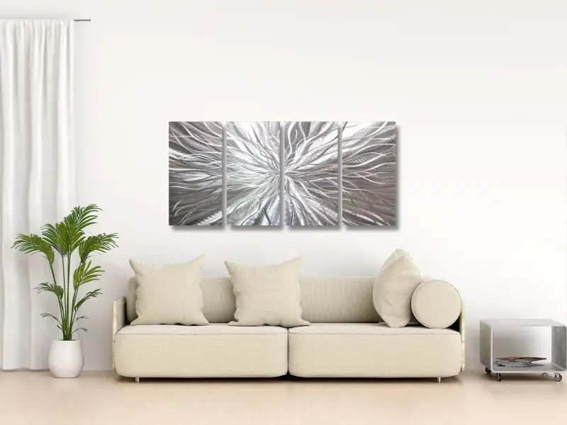 Silver Wall Art Decor Titled "Radiation" Set of 4 - Modern Elements Metal Art - INV53783