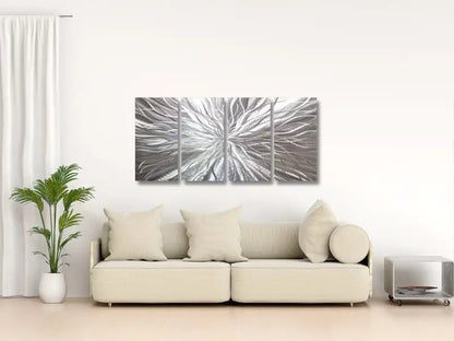 Silver Wall Art Decor Titled "Radiation" Set of 4 - Modern Elements Metal Art - INV53783