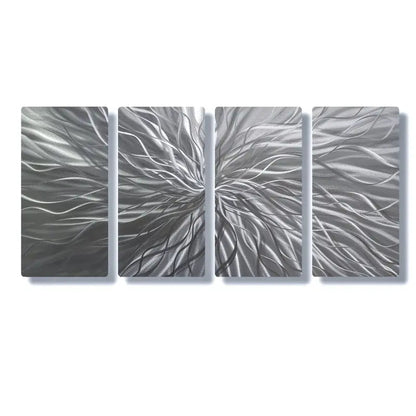 Silver Wall Art Decor Titled "Radiation" Set of 4 - Modern Elements Metal Art - INV53783
