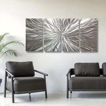 Silver Wall Art Decor Titled "Radiation" Set of 4 - Modern Elements Metal Art - INV53783