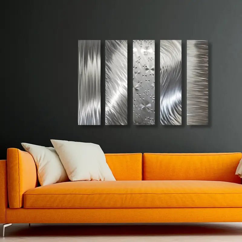Silver Wall Art Titled "Formation" (Set of 5) - Modern Elements Metal Art - INV63729