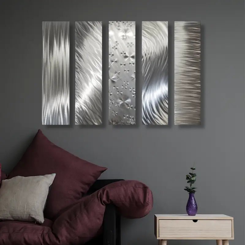 Silver Wall Art Titled "Formation" (Set of 5) - Modern Elements Metal Art - INV63729