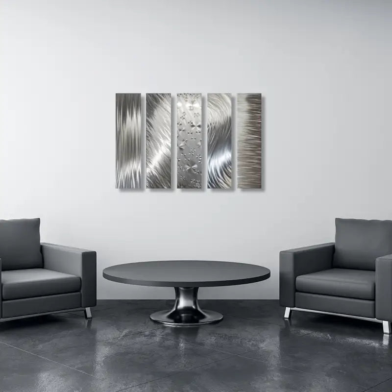 Silver Wall Art Titled "Formation" (Set of 5) - Modern Elements Metal Art - INV63729