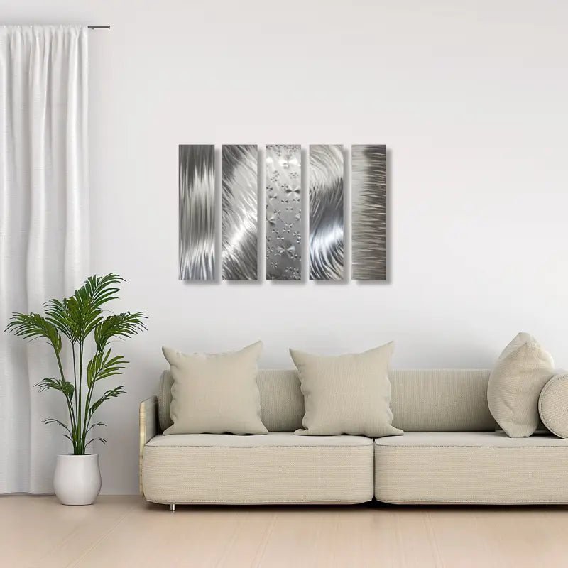 Silver Wall Art Titled "Formation" (Set of 5) - Modern Elements Metal Art - INV63729