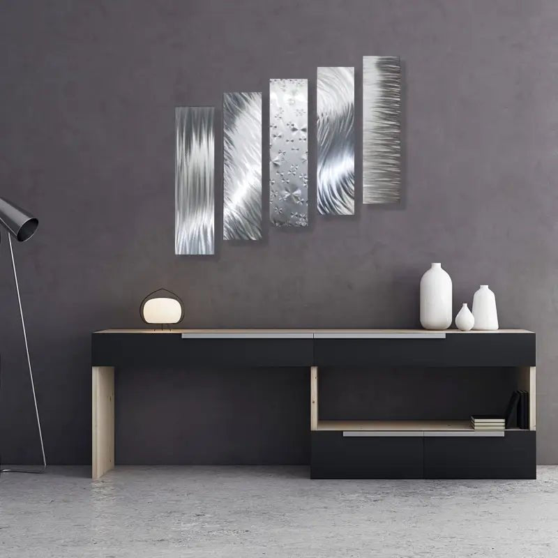 Silver Wall Art Titled "Formation" (Set of 5) - Modern Elements Metal Art - INV63729
