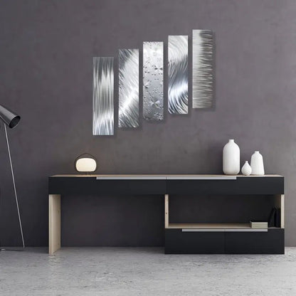 Silver Wall Art Titled "Formation" (Set of 5) - Modern Elements Metal Art - INV63729