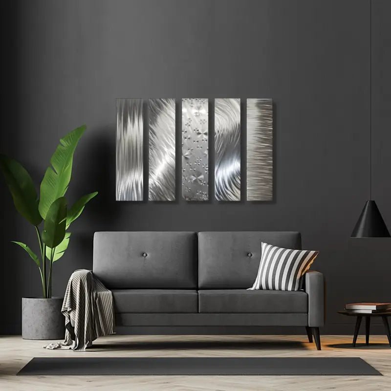 Silver Wall Art Titled "Formation" (Set of 5) - Modern Elements Metal Art - INV63729