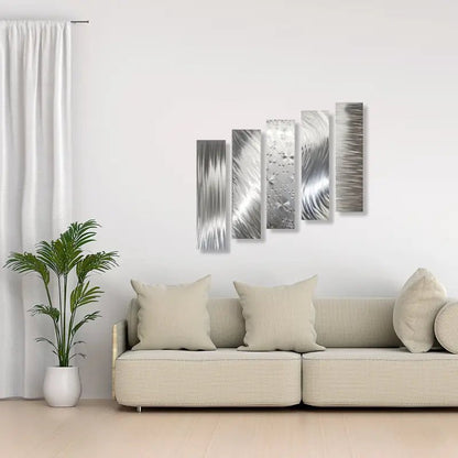 Silver Wall Art Titled "Formation" (Set of 5) - Modern Elements Metal Art - INV63729