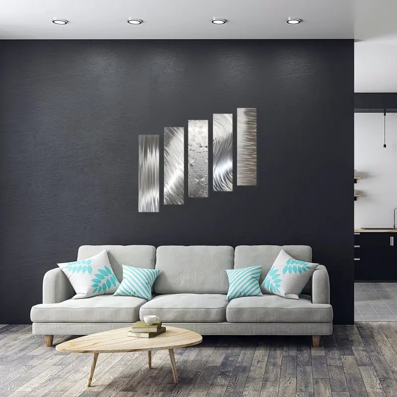 Silver Wall Art Titled "Formation" (Set of 5) - Modern Elements Metal Art - INV63729