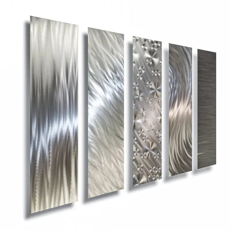 Silver Wall Art Titled "Formation" (Set of 5) - Modern Elements Metal Art - INV63729