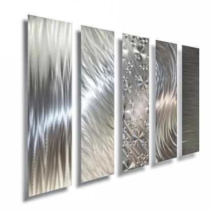 Silver Wall Art Titled "Formation" (Set of 5) - Modern Elements Metal Art - INV63729