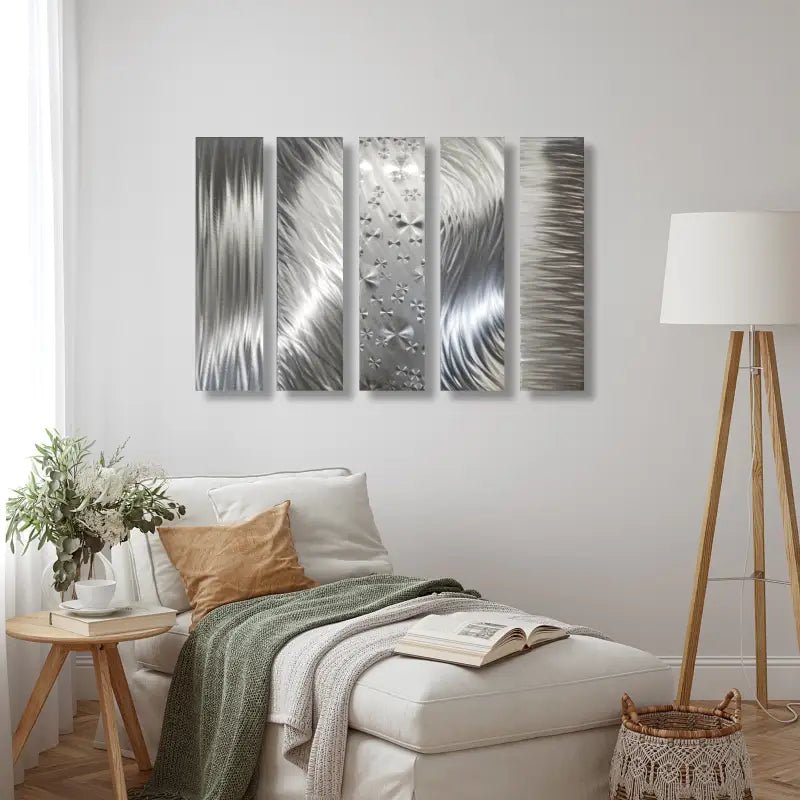 Silver Wall Art Titled "Formation" (Set of 5) - Modern Elements Metal Art - INV63729