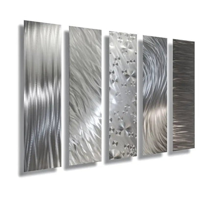 Silver Wall Art Titled "Formation" (Set of 5) - Modern Elements Metal Art - INV63729