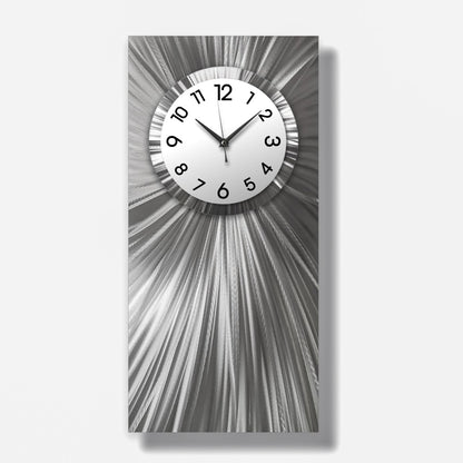 Silver & White Large Metal Wall Clock – Unique Rectangular Sculpture & Modern Home Art Gift - Modern Elements Metal Art - ME0845262