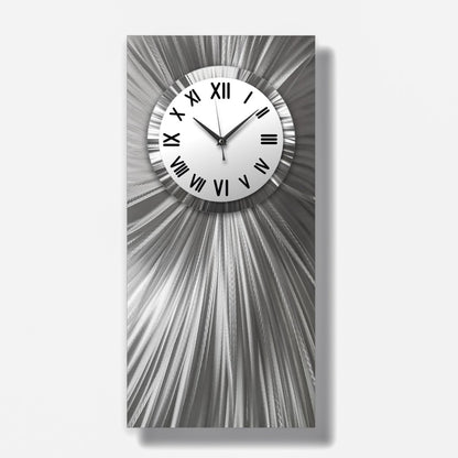 Silver & White Large Metal Wall Clock – Unique Rectangular Sculpture & Modern Home Art Gift - Modern Elements Metal Art - ME0845262