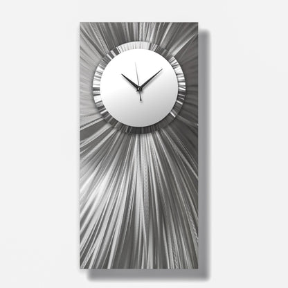 Silver & White Large Metal Wall Clock – Unique Rectangular Sculpture & Modern Home Art Gift - Modern Elements Metal Art - ME0845262