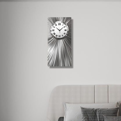 Silver & White Large Metal Wall Clock – Unique Rectangular Sculpture & Modern Home Art Gift - Modern Elements Metal Art - ME0845262