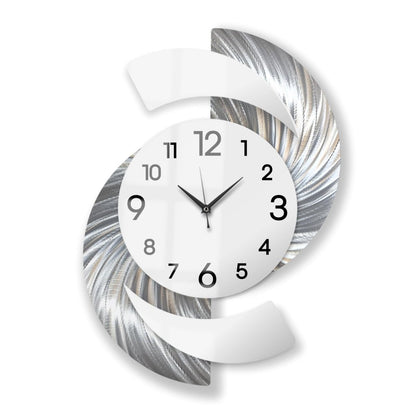 Silver & White Wall Clock - Luxury Abstract Art, Metal Wall Sculpture, Silent Quartz - 18x24" - Modern Elements Metal Art - INV36387272
