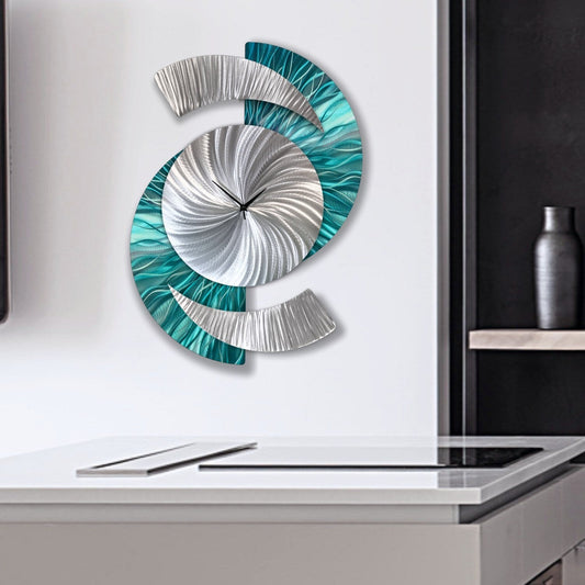 Teal Clock Titled Elliptical - Modern Elements Metal Art - INV363782SX