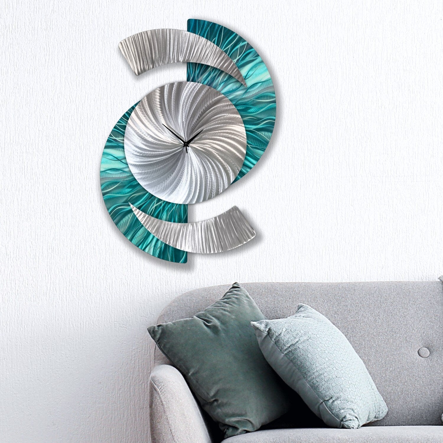 Teal Clock Titled Elliptical - Modern Elements Metal Art - INV363782SX