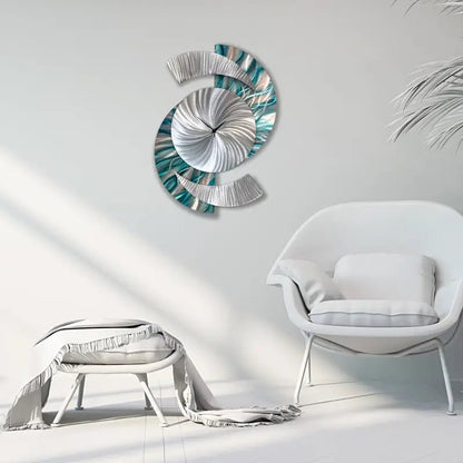 Teal Large Wall Clock Titled "Elliptical" - Modern Elements Metal Art - 